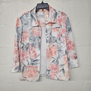 Alfred Dunner Jacket Women 12 Pink Floral Stretch Open Front Lightweight